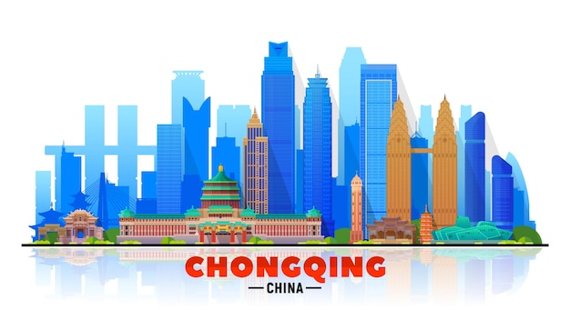 Skyline de chongqing china com panorama em fundo branco. ilustração vetorial. conceito de viagens e turismo de negócios com edifícios modernos. imagem para banner ou site.