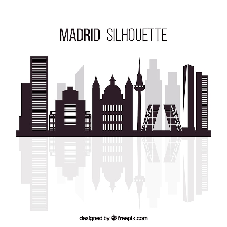 Vetor grátis skyline de madrid em design plano