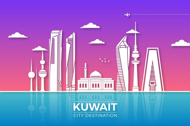 Skyline do Kuwait em estilo de jornal