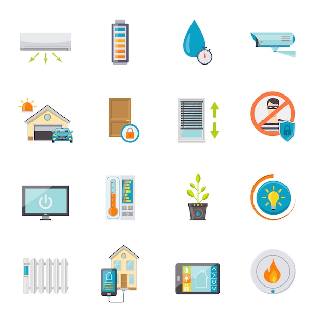 Smart house flat icons set