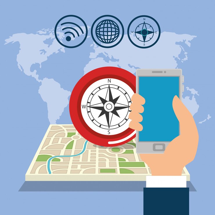 Vetor grátis smartphone com aplicativo de navegação por gps
