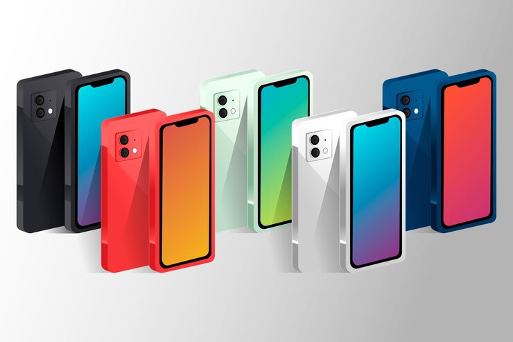 Vetor grátis smartphone de design plano em diferentes perspectivas
