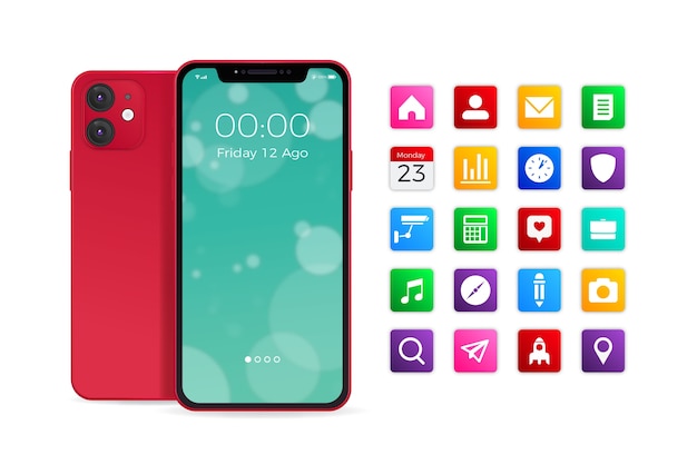Vetor grátis smartphone realista com aplicativos diferentes