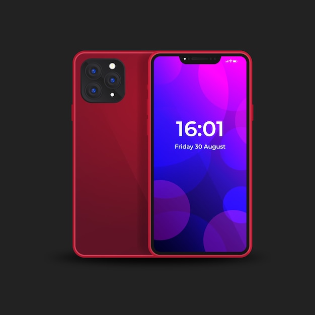 Smartphone realista com capa traseira vermelha