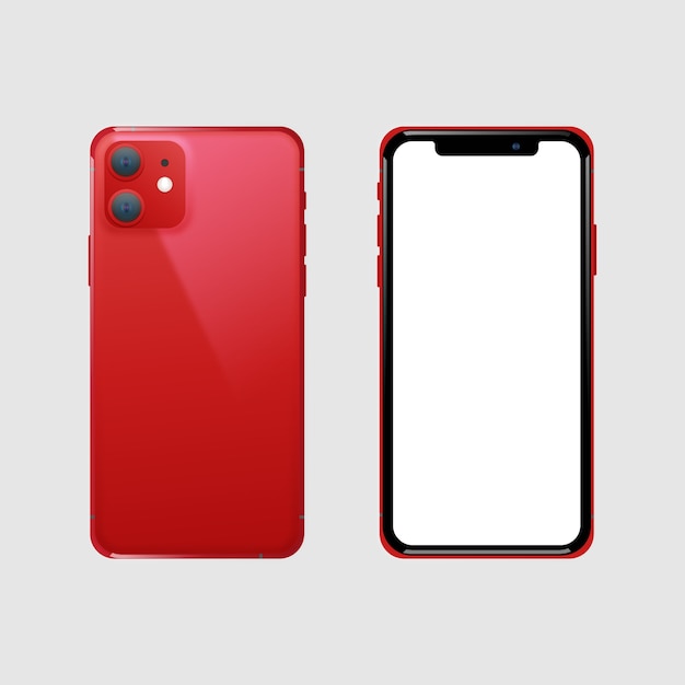 Smartphone vermelho realista na frente e atrás