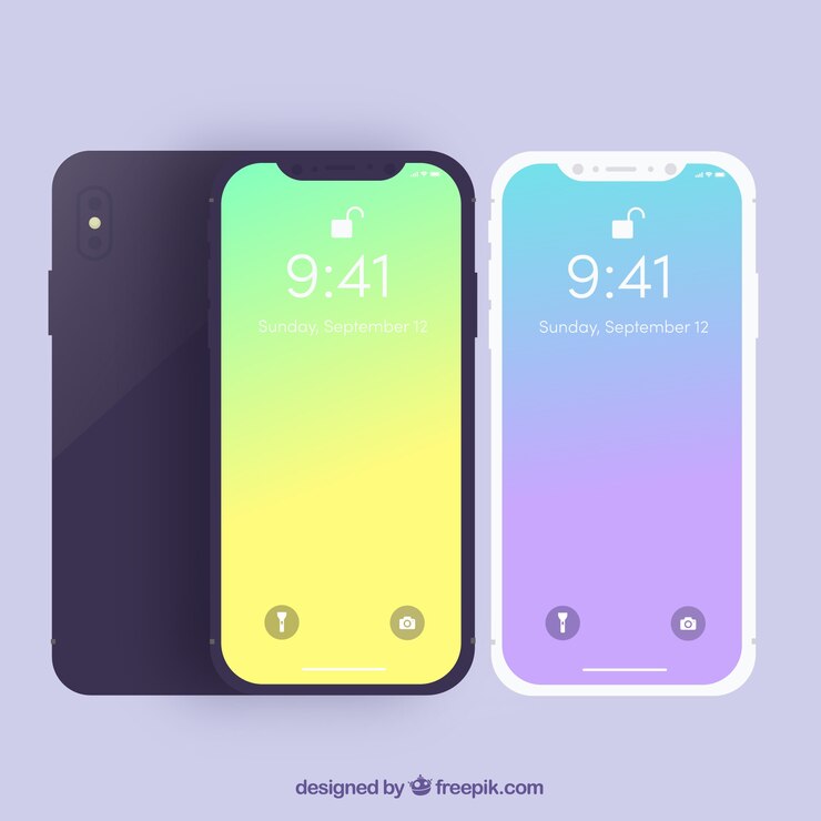Vetor grátis smartphones com papel de parede gradiente