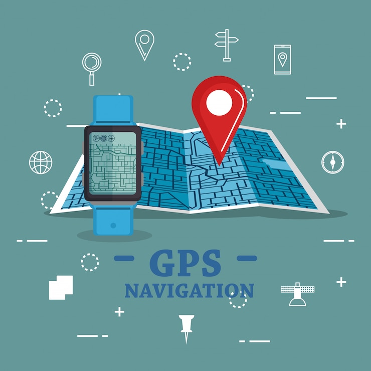 Vetor grátis smartwatch com aplicativo de navegação por gps