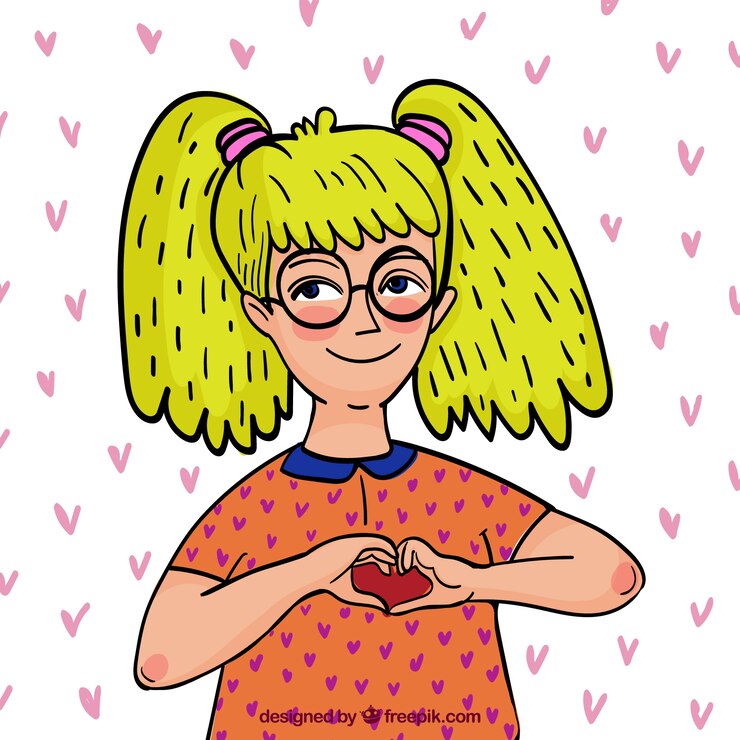 Vetor grátis smiley menina fazendo um coração com as mãos