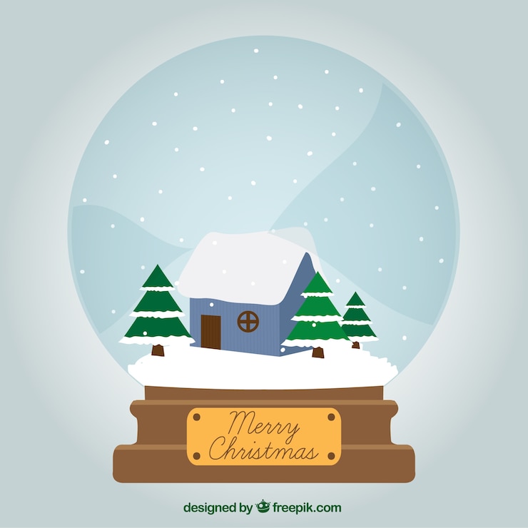 Vetor grátis snowglobe natal com paisagem do inverno