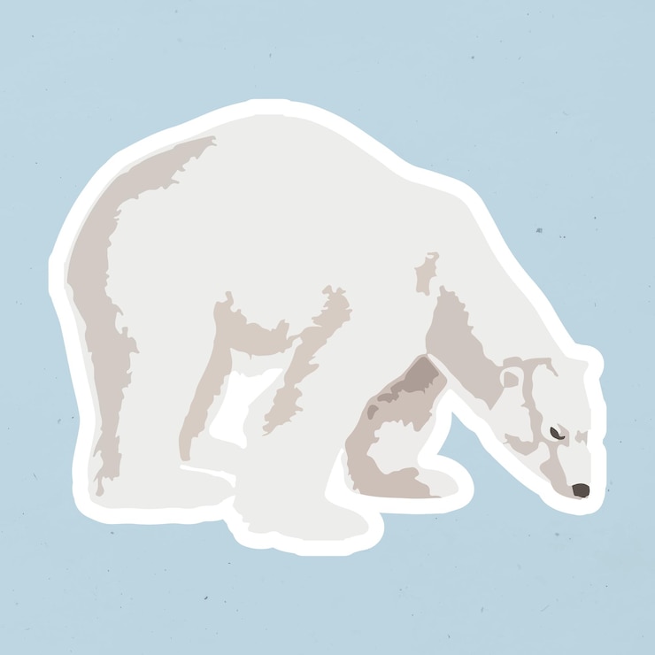 Vetor grátis sobreposição de adesivo de urso polar vetorizado com uma borda branca em um fundo azul pastel