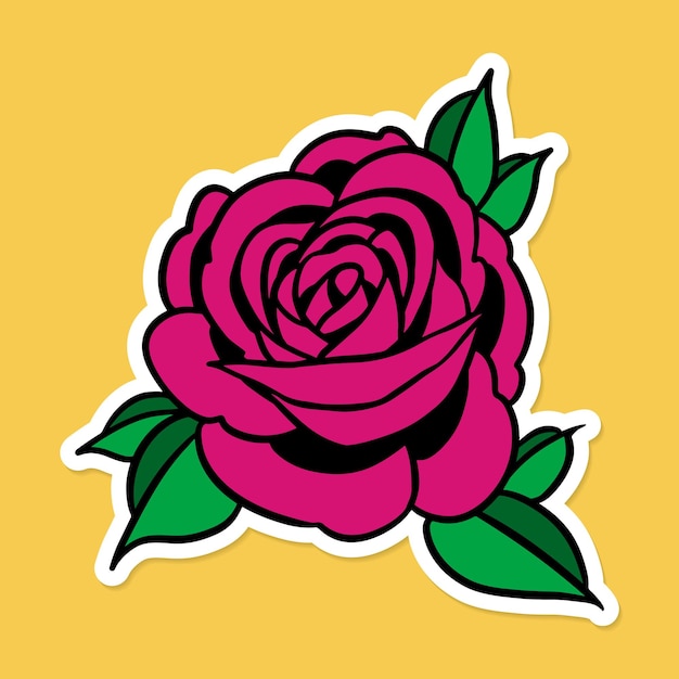 Sobreposição de adesivo rosa com uma borda branca em um vetor de fundo amarelo