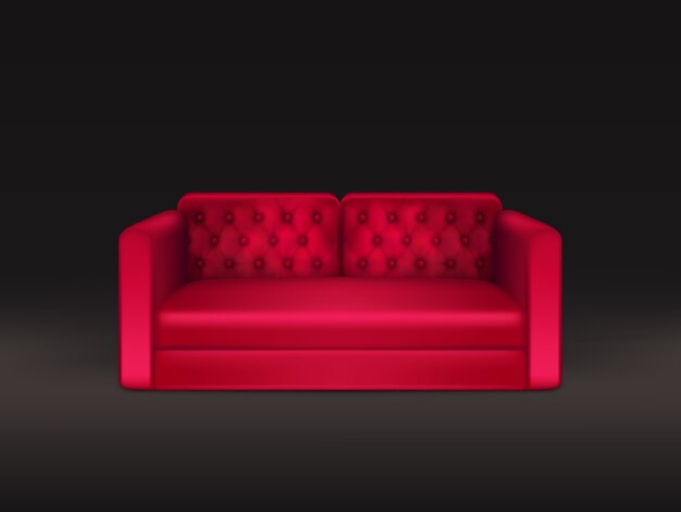 Sofá macio e confortável, de design clássico, com estofamento em couro ou tecido vermelho