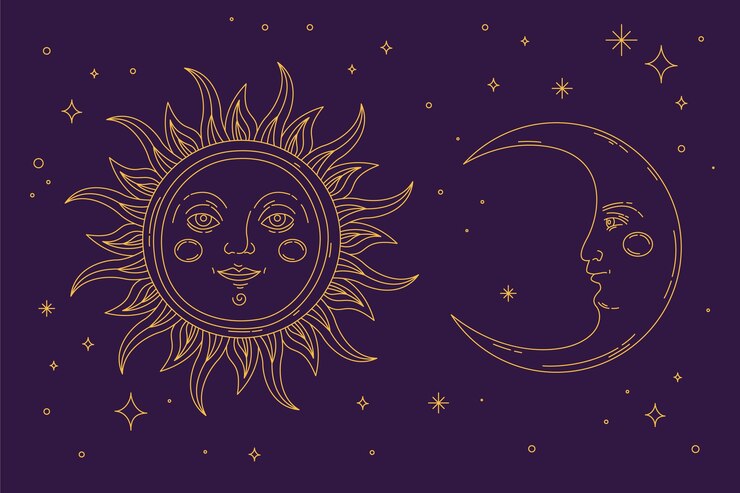Vetor grátis sol desenhado à mão e ilustração de desenho de lua