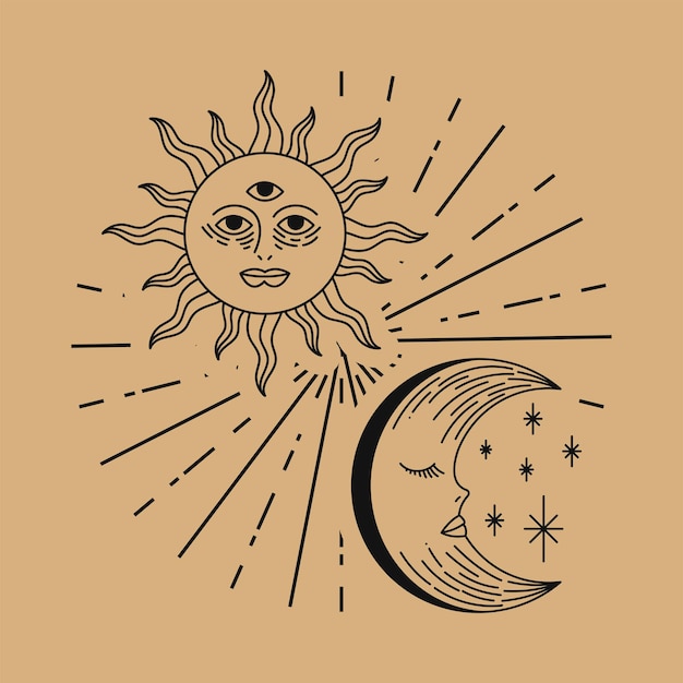 Vetor grátis sol e lua crescente