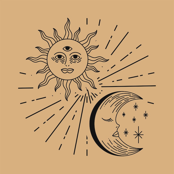 Vetor grátis sol e lua crescente