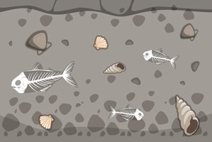 Vetor grátis solo subterrâneo com fósseis de espinha de peixe e concha do mar