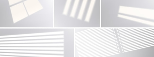 Sombras de janela no piso da parede ou persianas de luz realistas no teto Sobreposição de sombra de persiana no fundo branco Luz solar suave na maquete de design gráfico do quarto ou escritório ilustração em vetor 3d