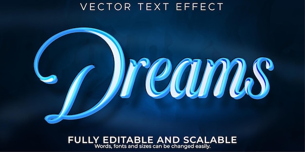 Sonhos de efeito de texto editável, estilo de fonte 3D azul e noite