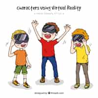 Vetor grátis sorrindo crianças com óculos de realidade virtual