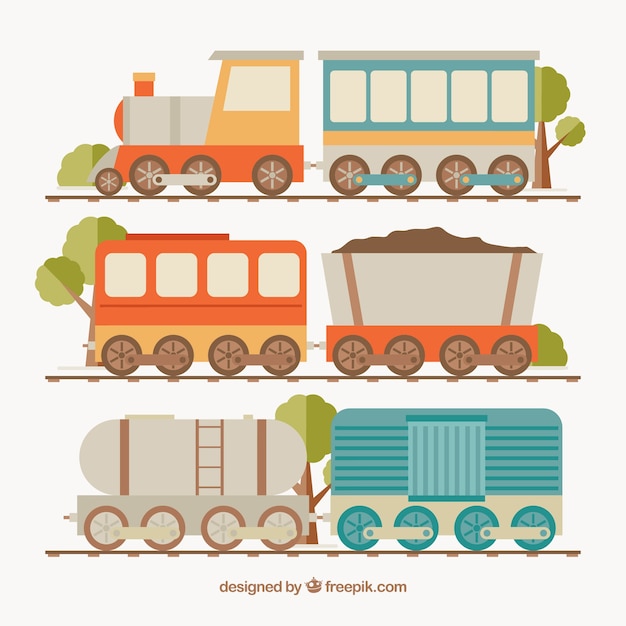 Sortido, colorido, trens, liso, desenho