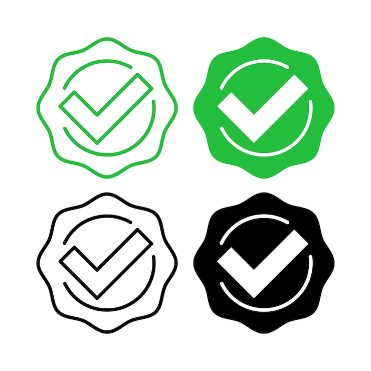 Vetor grátis stickers de aprovação de marca de verificação set de quatro