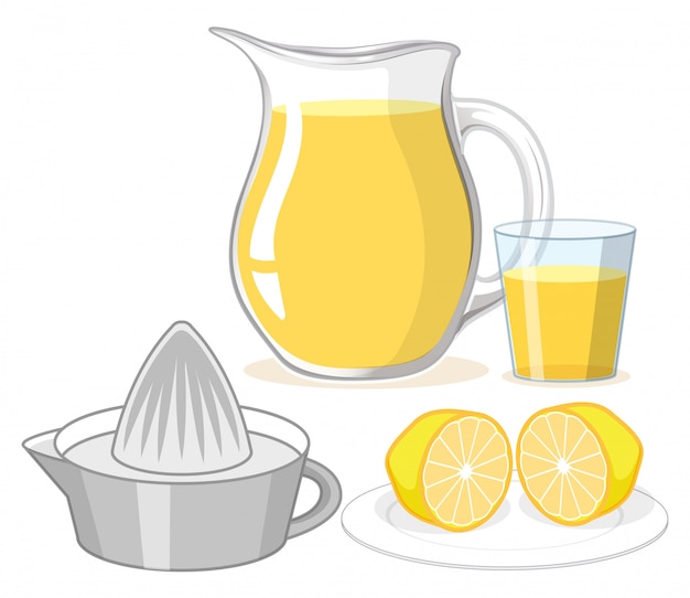 Vetor grátis suco de limão no copo e jar no fundo branco
