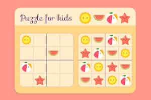 Vetor grátis sudoku de design plano desenhado à mão para crianças