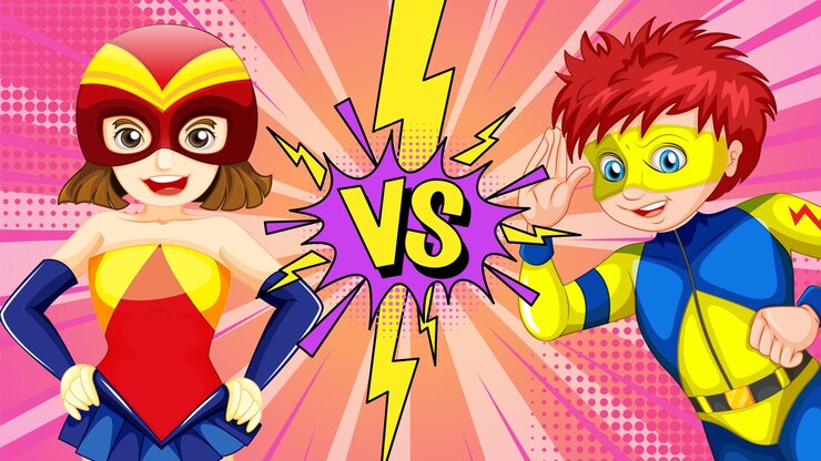 Vetor grátis super-herói showdown menina contra menino