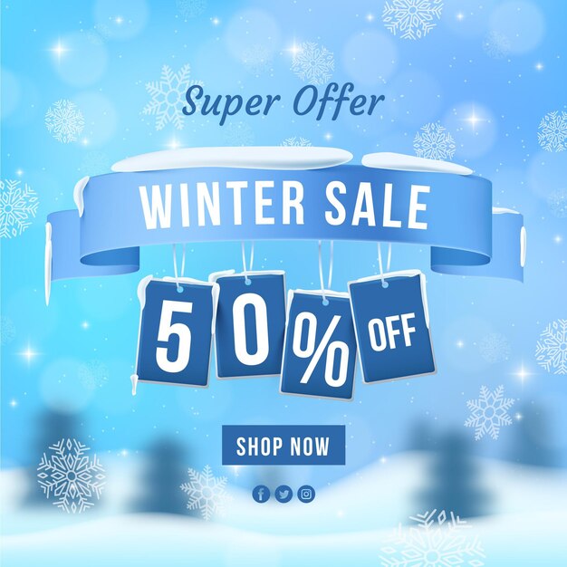 Super oferta realista de promoção de inverno