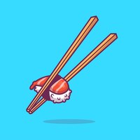 Sushi com pauzinho dos desenhos animados ilustração de ícone vetorial conceito de ícone de objeto de comida isolado premium