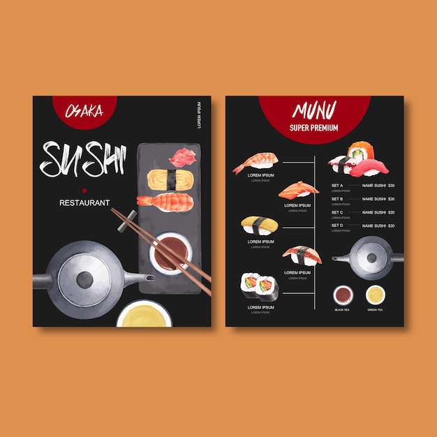 Vetor grátis sushi menu fixo para restaurante.