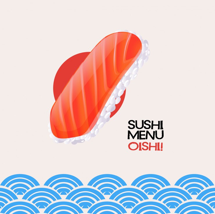 Vetor grátis sushi salmon no cartão japonês
