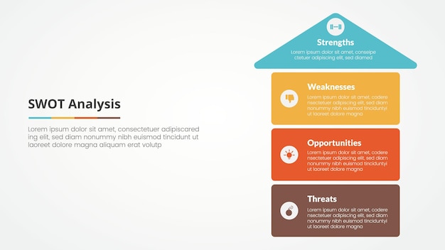 Swot framework conceito infográfico para apresentação de slides com direção de seta para cima