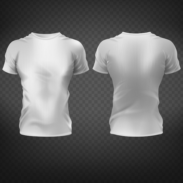 T-shirt branca de encaixe vazio com torso muscular mens silhueta frente, vista traseira
