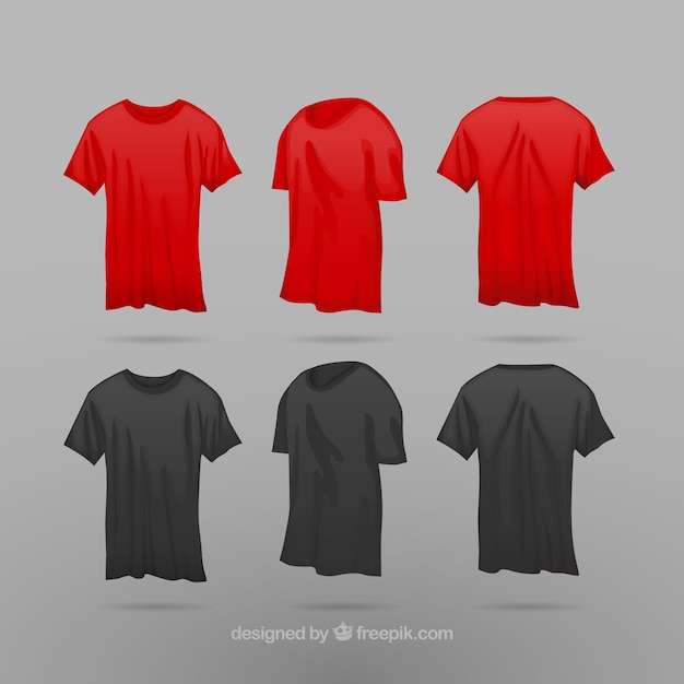 T-shirt masculina em diferentes pontos de vista com estilo realista