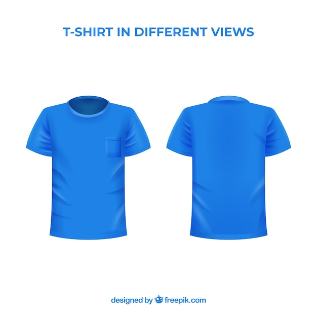 T-shirt masculina em diferentes pontos de vista com estilo realista