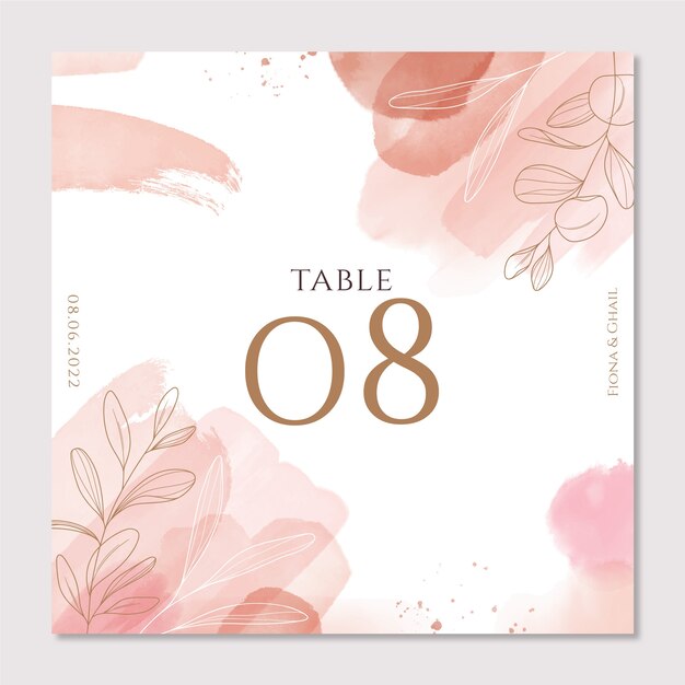 Tabela de números de casamento em aquarela