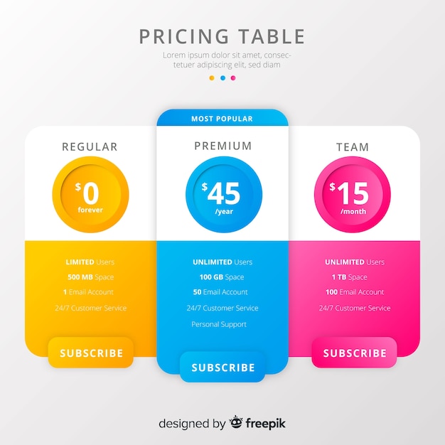 Vetor grátis tabela de preços