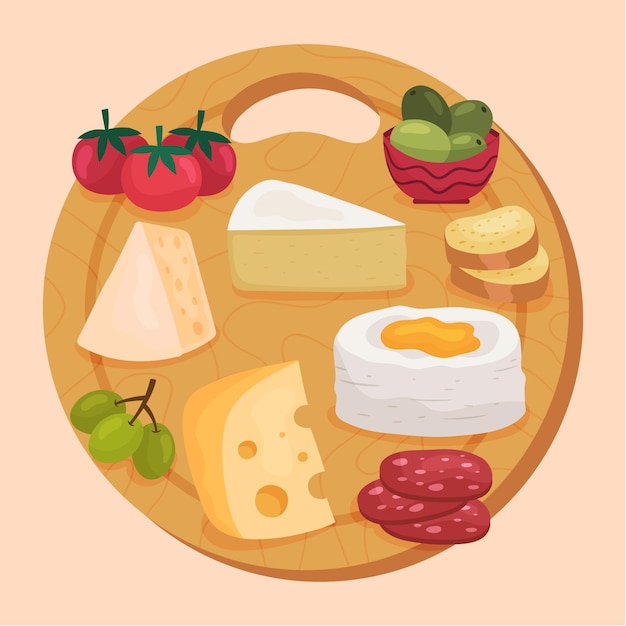 Tábua de queijos desenhada à mão ilustrada
