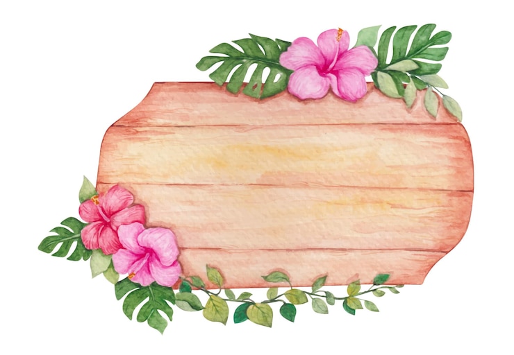 Vetor grátis tabuleta de madeira aquarela desenhada à mão com decoração de flores
