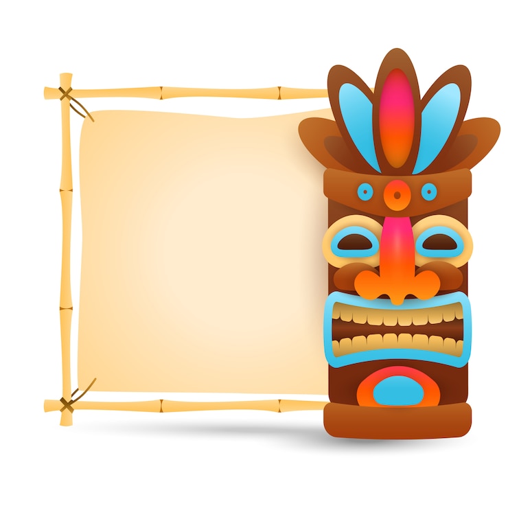 Vetor grátis tabuleta tribal havaiana de máscara e bambu