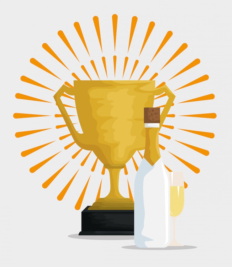 Vetor grátis taça de champanhe com prêmio para feliz comemoração
