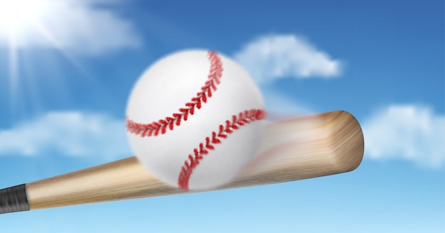 Taco de beisebol batendo bola 3d realista vector