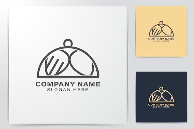 Vetor grátis tampe o prato, o garfo e a colher. food logo ideas. design de logotipo de inspiração. ilustração em vetor modelo. isolado no fundo branco