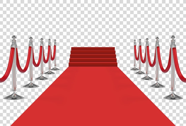 Tapete vermelho com escadas, pódio, cordas vermelhas e escoras douradas. ilustração vetorial.