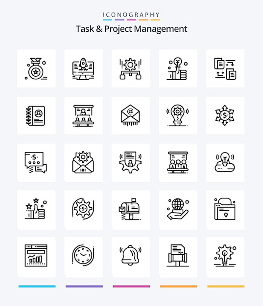 Tarefa criativa e gerenciamento de projetos 25 OutLine icon pack, como configuração de bulbo de investimento