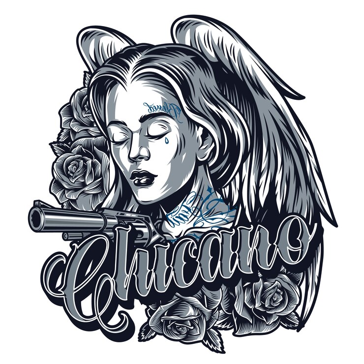 Vetor grátis tatuagem vintage de uma linda garota chicana