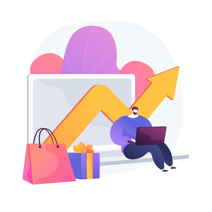 Vetor grátis taxas de receita da empresa. compra de presentes, crescimento de vendas, análise de lucros da empresa. gerente de loja online analisando receitas. homem calculando despesas de capital. ilustração vetorial de metáfora de conceito isolado