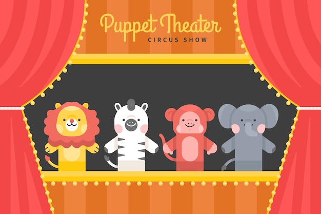 Teatro de fantoches ilustrado para fundo infantil