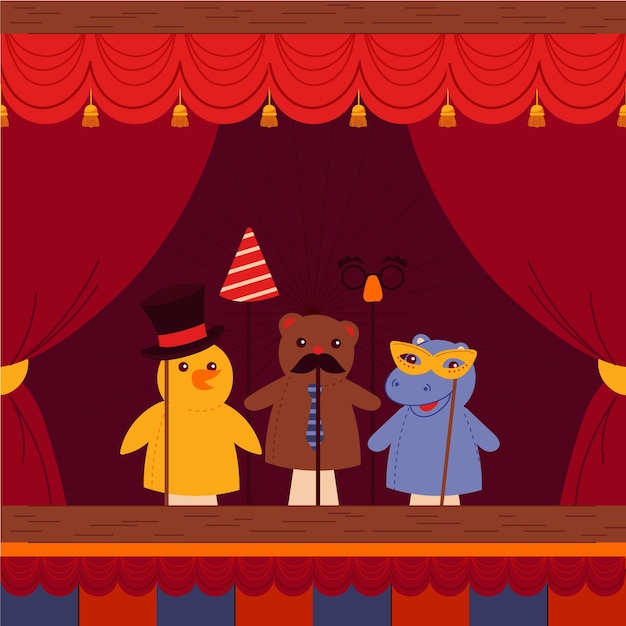 Teatro de fantoches ilustrado para fundo infantil